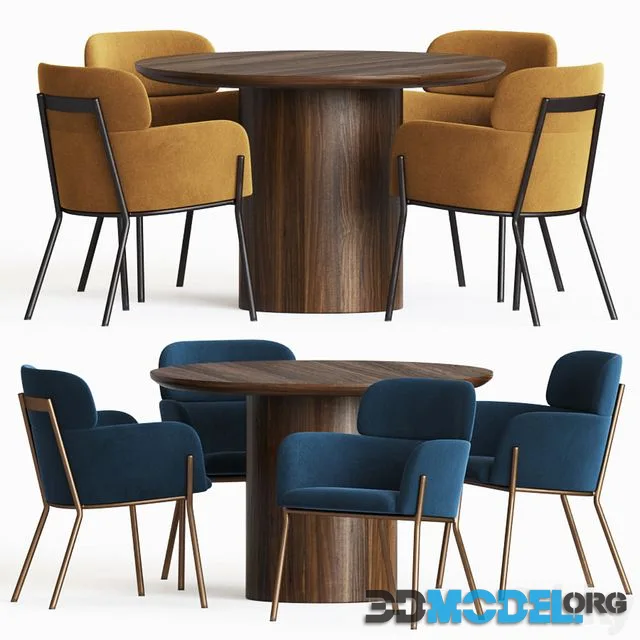 Dining Set 72 (Azalea Boucle Dining Chair and spindler round dining table)