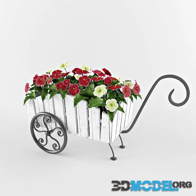 flowers in a wheelbarrow