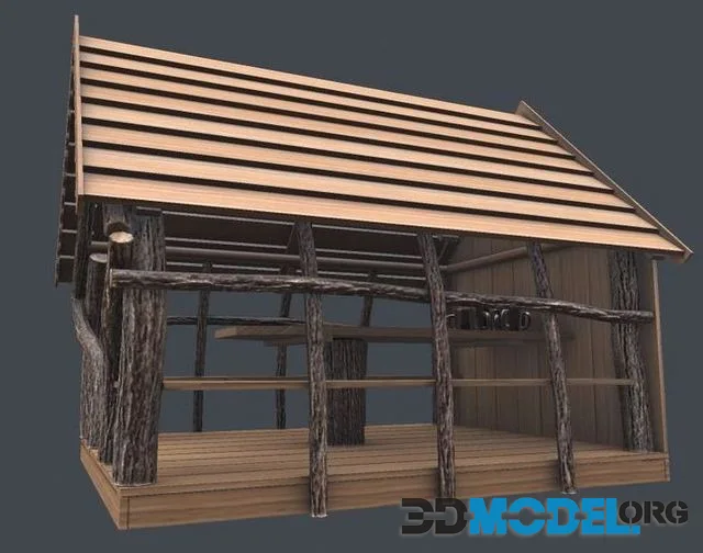 Gazebo wooden house with roof Low-poly (PBR)