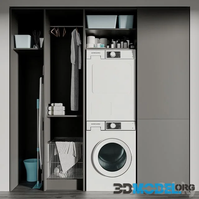 LAUNDRY SET 01 (washer, dryer and decor)