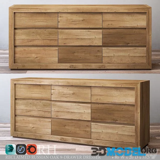 RECLAIMED RUSSIAN OAK 9-DRAWER DRESSER