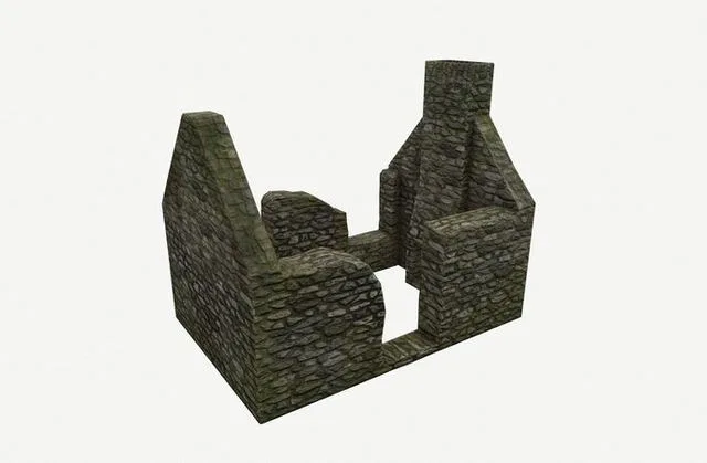 Ruined low poly medieval house Low-poly (PBR)