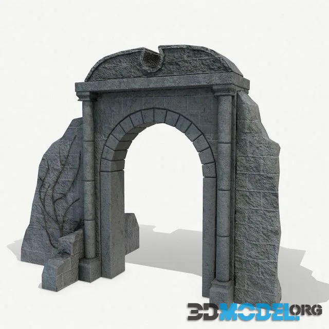 Ruined medieval gate Low-poly (PBR)