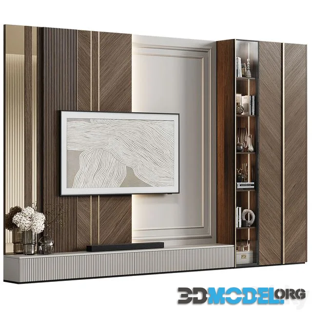 TV wall in modern classic style with decor 23