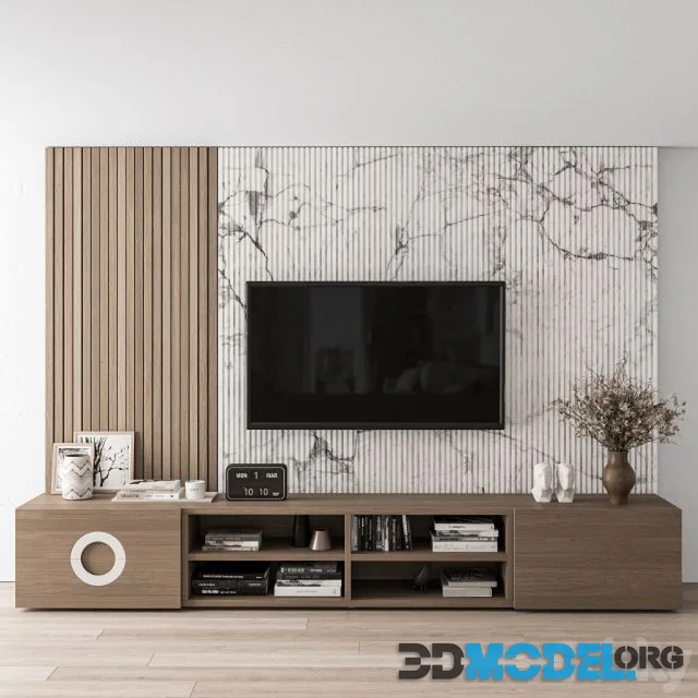 TV Wall Stone and Wood – Set 16