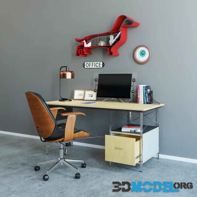 Workplace armchair Baxton Herman Miller table and decor