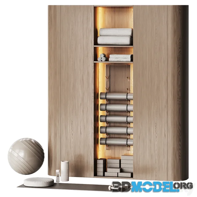 Yoga and pilates studio closet with equipment 1