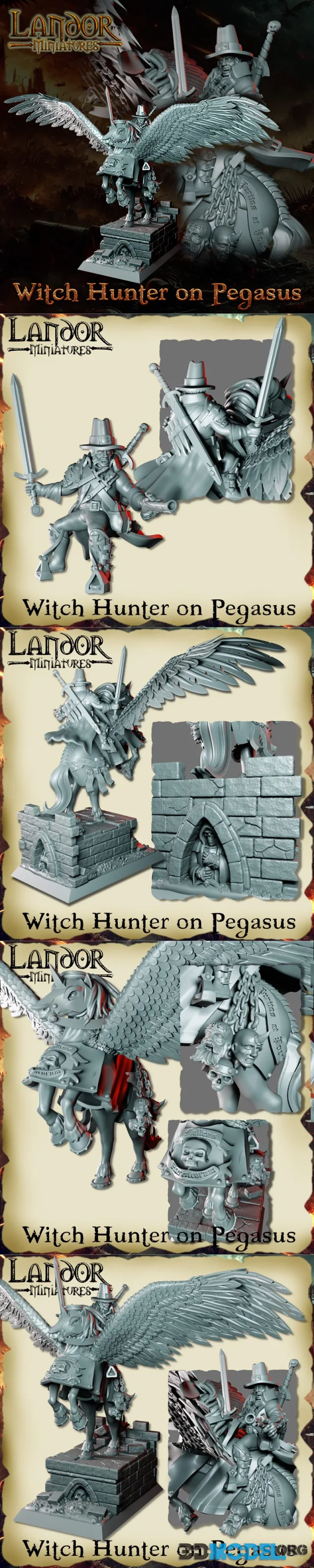 Landor Miniatures - Witch Hunter on Pegasus – Printable