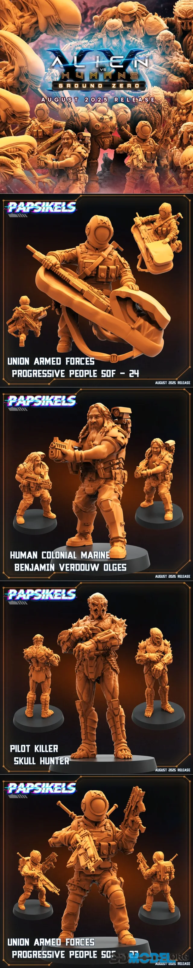 Papsikels Miniatures - Sci-Fi Ground Zero August 2025 – Printable