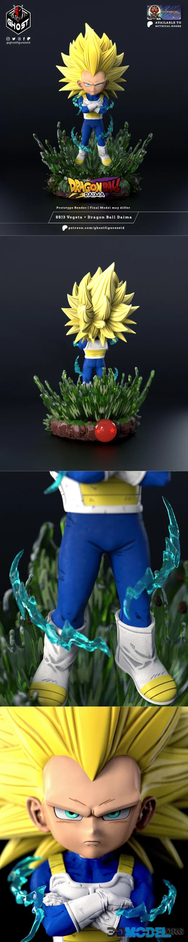 Studio Ghost Figures - Mini Vegeta Ssj 3 Dragon Ball Daima – Printable