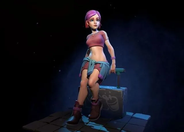 Alisia girl with hair on stool Low-poly (PBR)