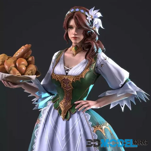 Beautiful maid Low-poly (PBR)