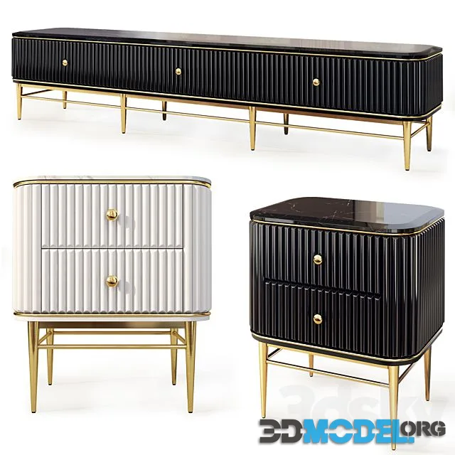 Chest of Drawers and Bedside Tables Art Deco 03