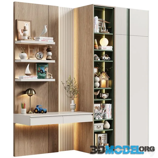 Children's modular wardrobe with desk modern 23