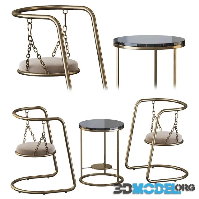 Coffee table and armchair