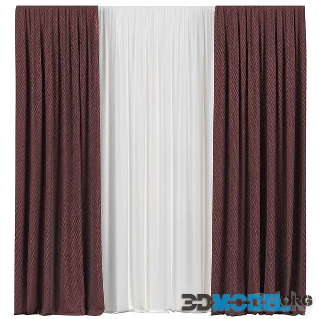 Curtains with tulle (wine color)