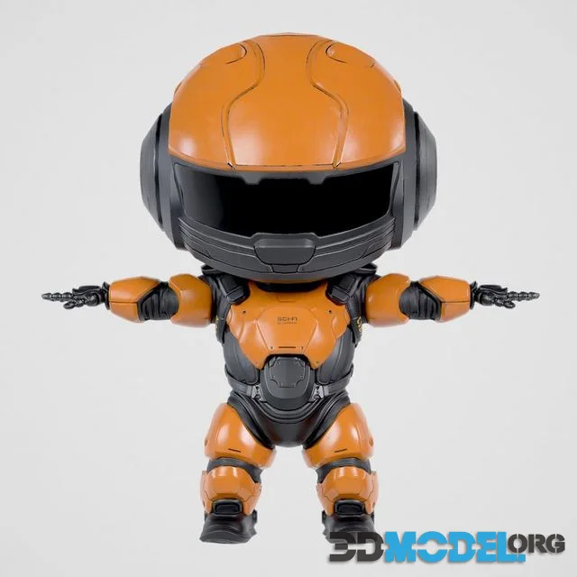Cute Robot Orange Low-poly (PBR)