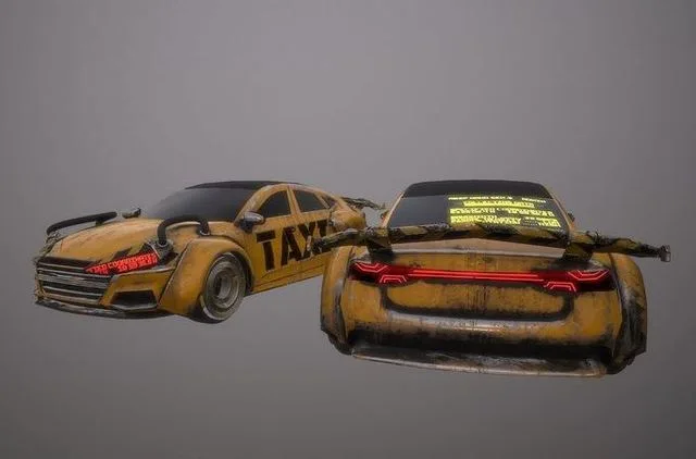 Cyberpunk Taxi Low-poly (PBR)