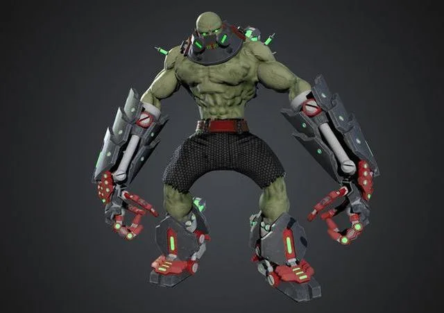 Cyborg humanoid creature with armor and weapons Low-poly (PBR)