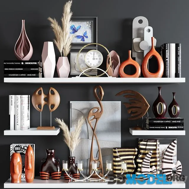 decorative set 02 (pampas, sculptures, vases)