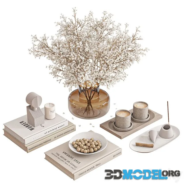 Decorative set 07 (books, flower, candles)