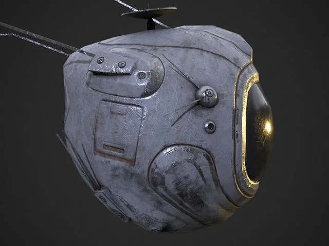Flying futuristic spy drone robot Low-poly (PBR)