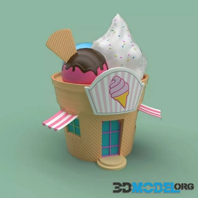 Ice cream building shop Low-poly (PBR)