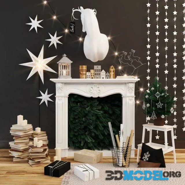 New Year's fireplace with decor