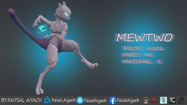Pokemon mewtwo Low-poly (PBR)