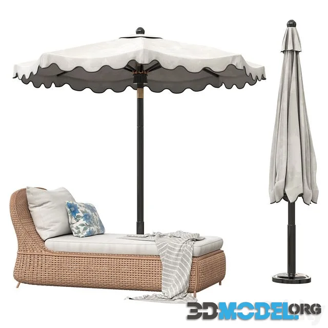 Scalloped umbrella and westport chaise
