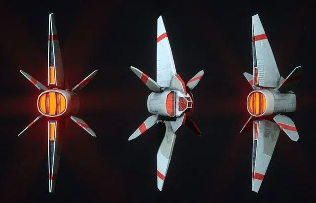 Starship S fighter jet in night sky Low-poly (PBR)