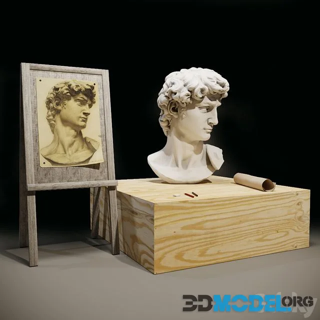 The head of David and the easel of the artist