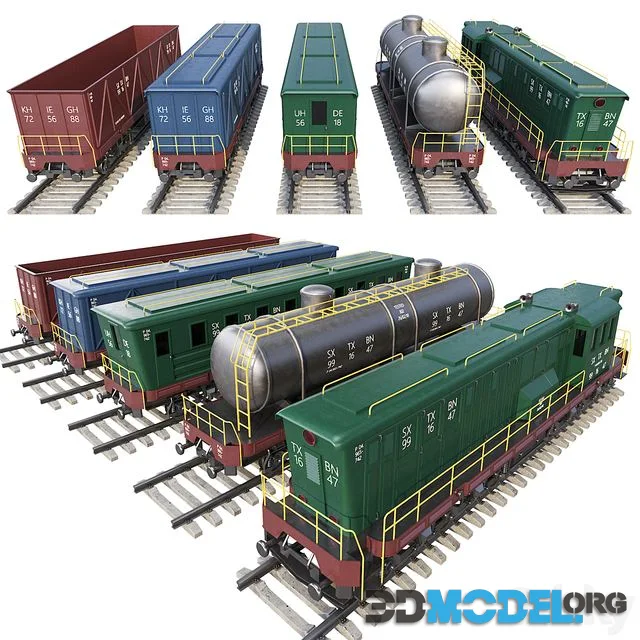 Ttrain, freight and passenger wagons, tanks