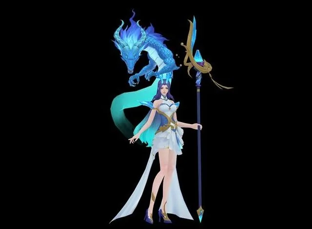 Water dragon sorceress Low-poly (PBR)