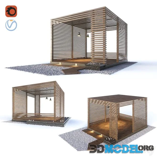 Wooden gazebo in the loft style