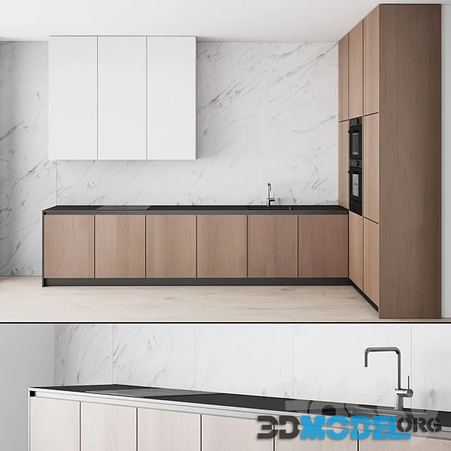 107 Modern Kitchen 04 Minimal White Wood Marble