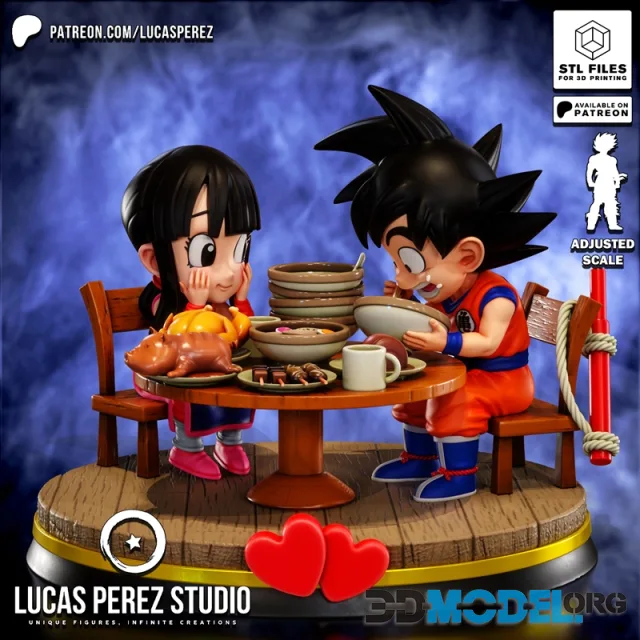 Lucas Perez - Kid Goku and Chi-Chi sharing a table full of food – Printable