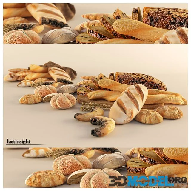 Bread Cravings (8 different types of bread, cloth, barley grain, chopping board)