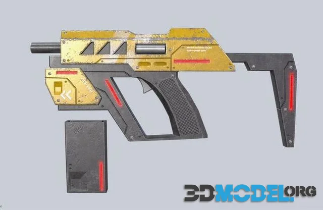 Cyberpunk gun Low-poly (PBR)