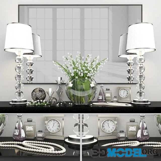 Decorative set 5 (table lamps, bouquet, clocks)