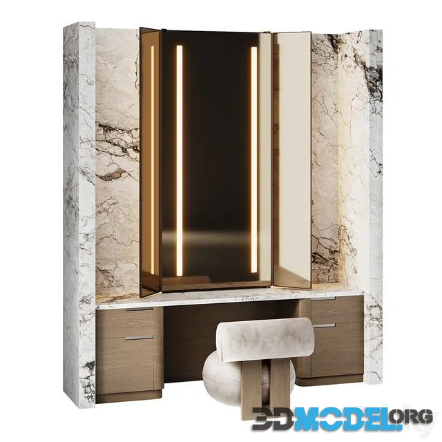 Dressing table 01 (Colorado Oak and Marble Vanity with Budi Chair)