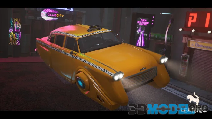 Driveable Animated Retro Cyberpunk Hover Taxi ( Retro Cyberpunk Hover Taxi )