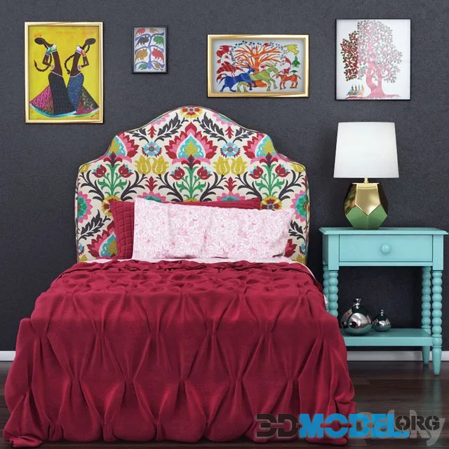 Landofnod Twin Arched Upholstered Headboard (Pattern - Desert Flower)