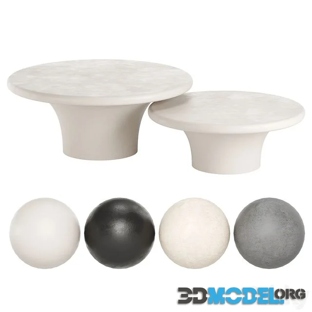 Pompeo Round Ivory Cast Resin Nesting Coffee Table Set