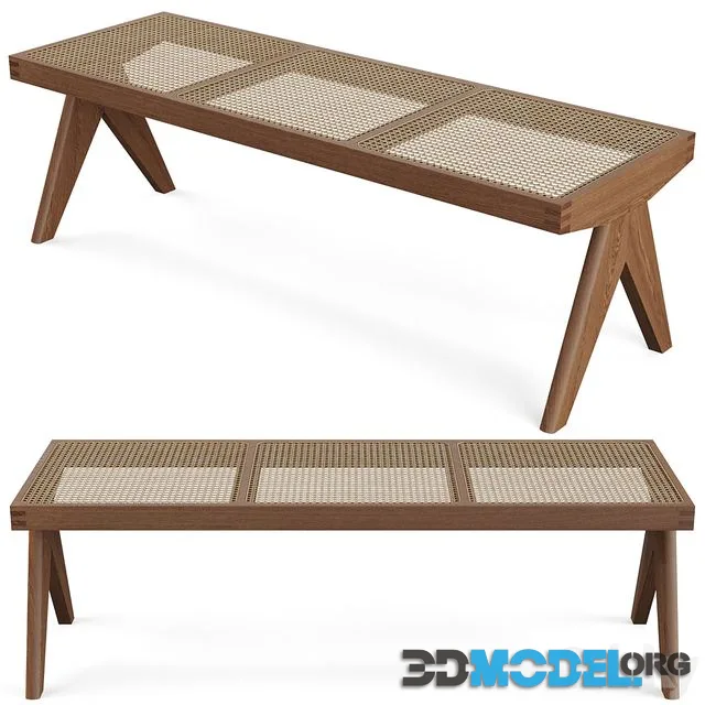 Rattan Bench by Pierre Jeanneret