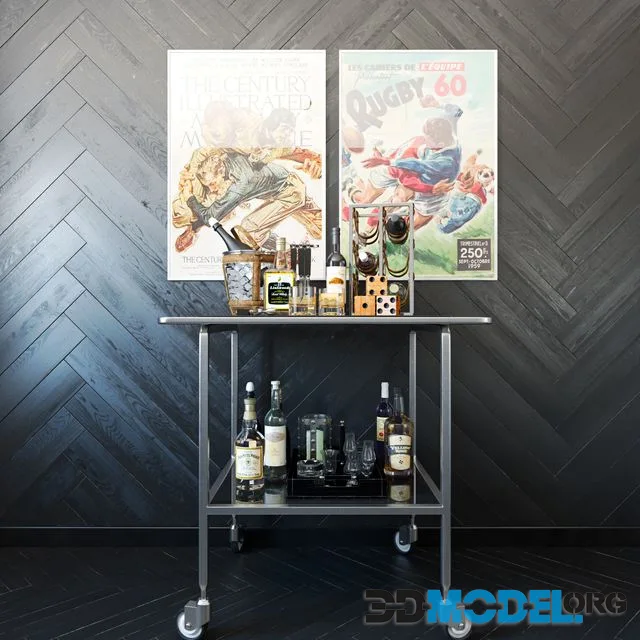 Set of alcohol on the bar trolley