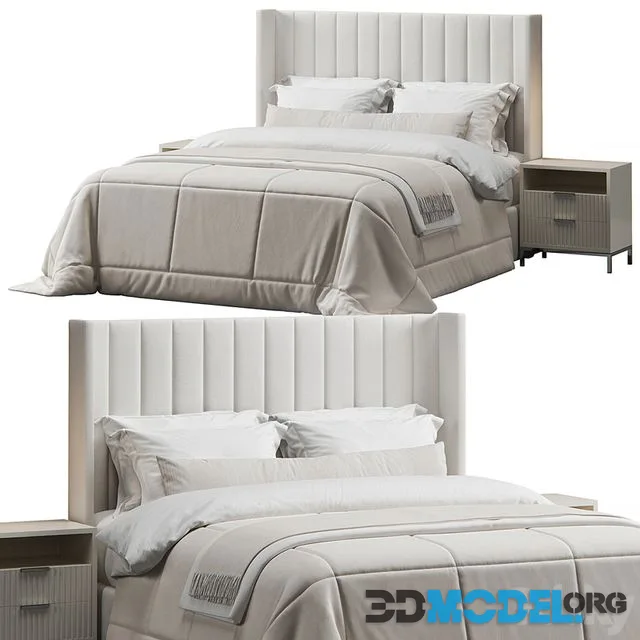 Striped Wingback Headboard Bed