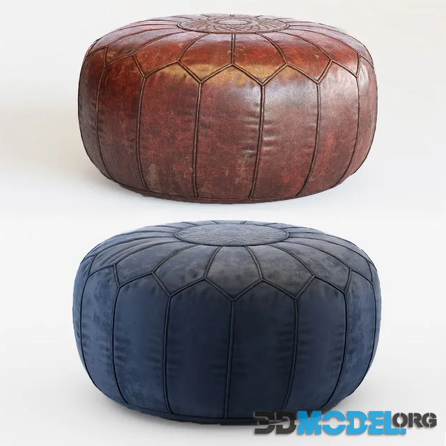Vintage Round Moroccan Chocolate Brown Leather Pouf Hand Tooled In Marrakech
