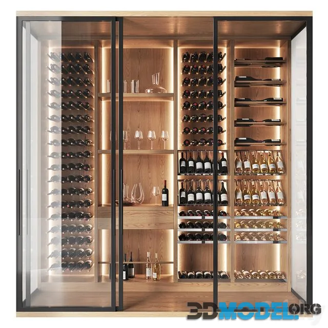Wine cabinet for a wine library in a restaurant and home