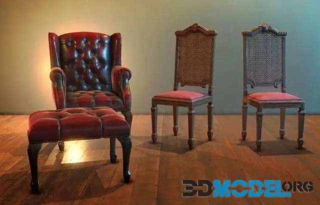 Antique gothic chairs Low-poly (PBR)
